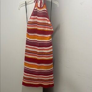 Striped Halter Dress in Red, Orange, and White